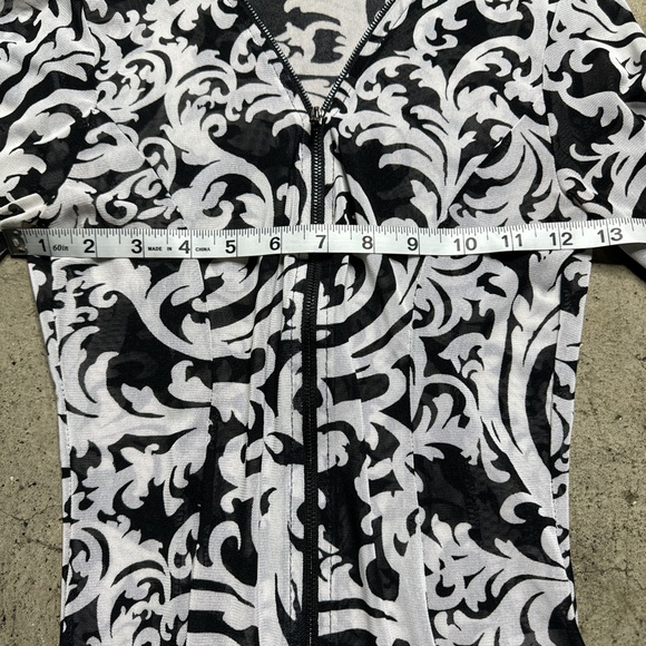 Agaci y2k sheer top full zip up size M tribal paisley print black and white - Picture 7 of 8